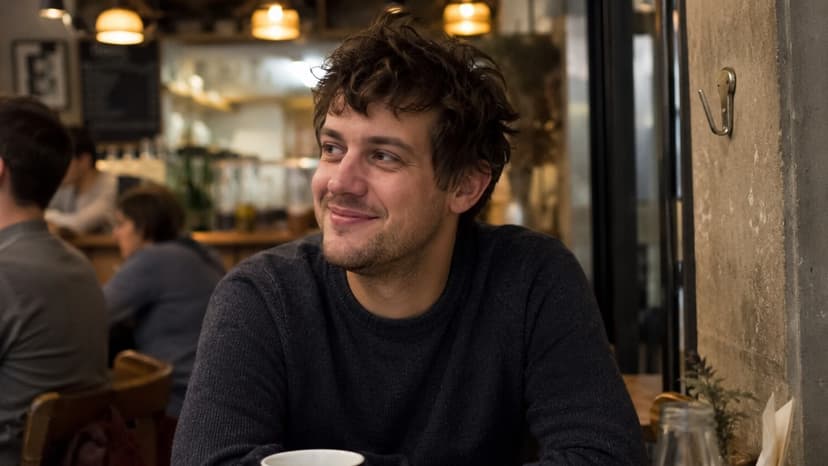 Illustrative example — person reflecting on immigration steps in a café